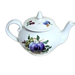 Vintage Apilco France Chamart Fruit Porcelain Teapot 4.5"X10" French Country